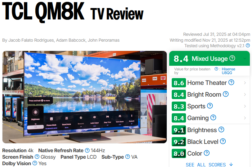 TCL QM8K  TV Review