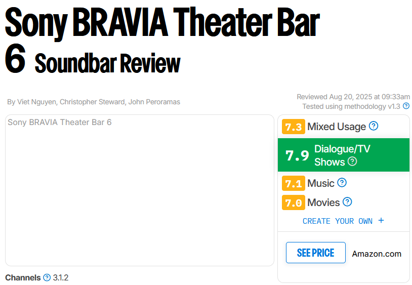 Sony BRAVIA Theater Bar 6 Soundbar Soundbar Review