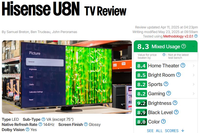 Hisense U8N  TV Review